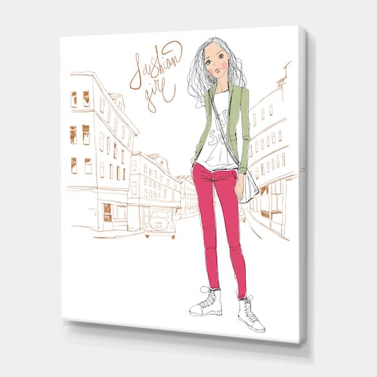 Designart - Trendy Fashion Girl II - Children's Art Canvas Wall Art Print